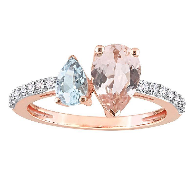 Stella Grace 10k Rose Gold Morganite, Aquamarine & White Topaz Ring, Women's,  Product Image