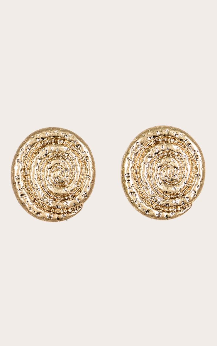Gold Hammered Swirl Detail Chunky Earrings Product Image