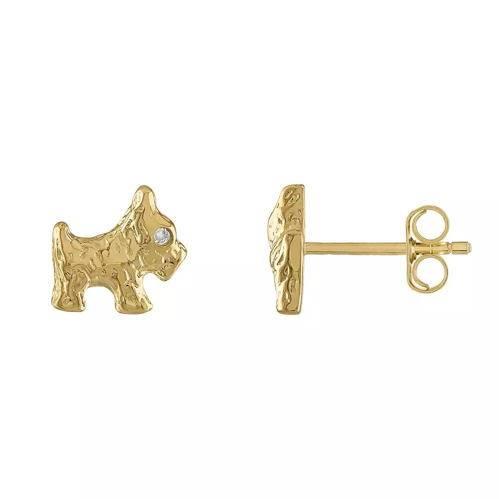 Junior Jewels Kids Gold Over Silver Diamond Accent Dog Stud Earrings, Womens, Gold Tone Product Image