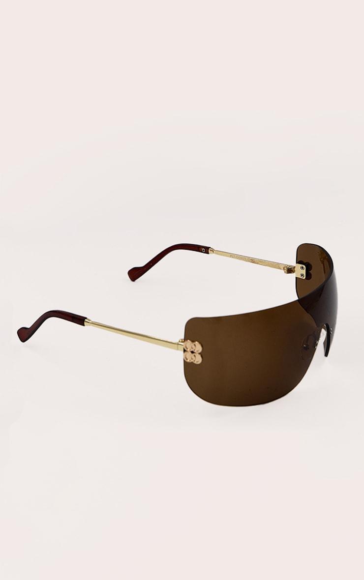 Brown Wrap Around Oversized Visor Sunglasses Product Image