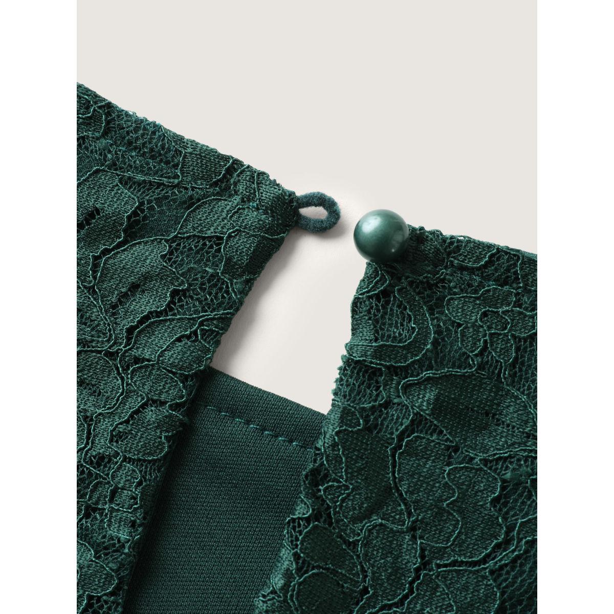 Plus Size DarkGreen Solid Crochet Lace Mesh Crew Neck Blouse Women Timeless Long Sleeve Round Neck Elegant Blouses BloomChic 14-16/1X Product Image