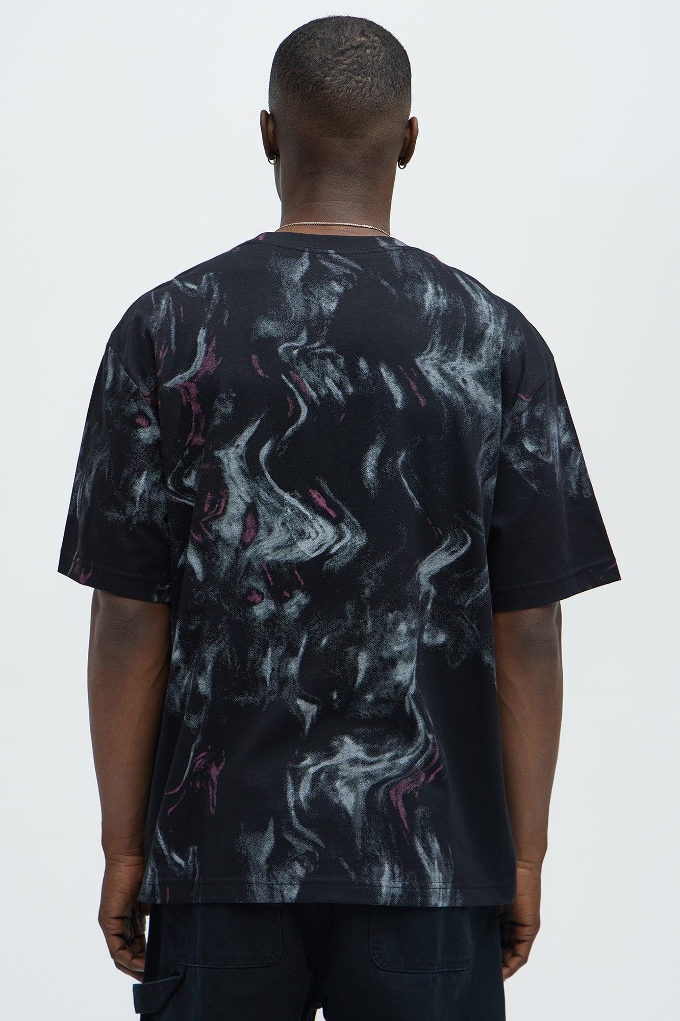 Marble Print Relaxed Tee - Black/combo Product Image