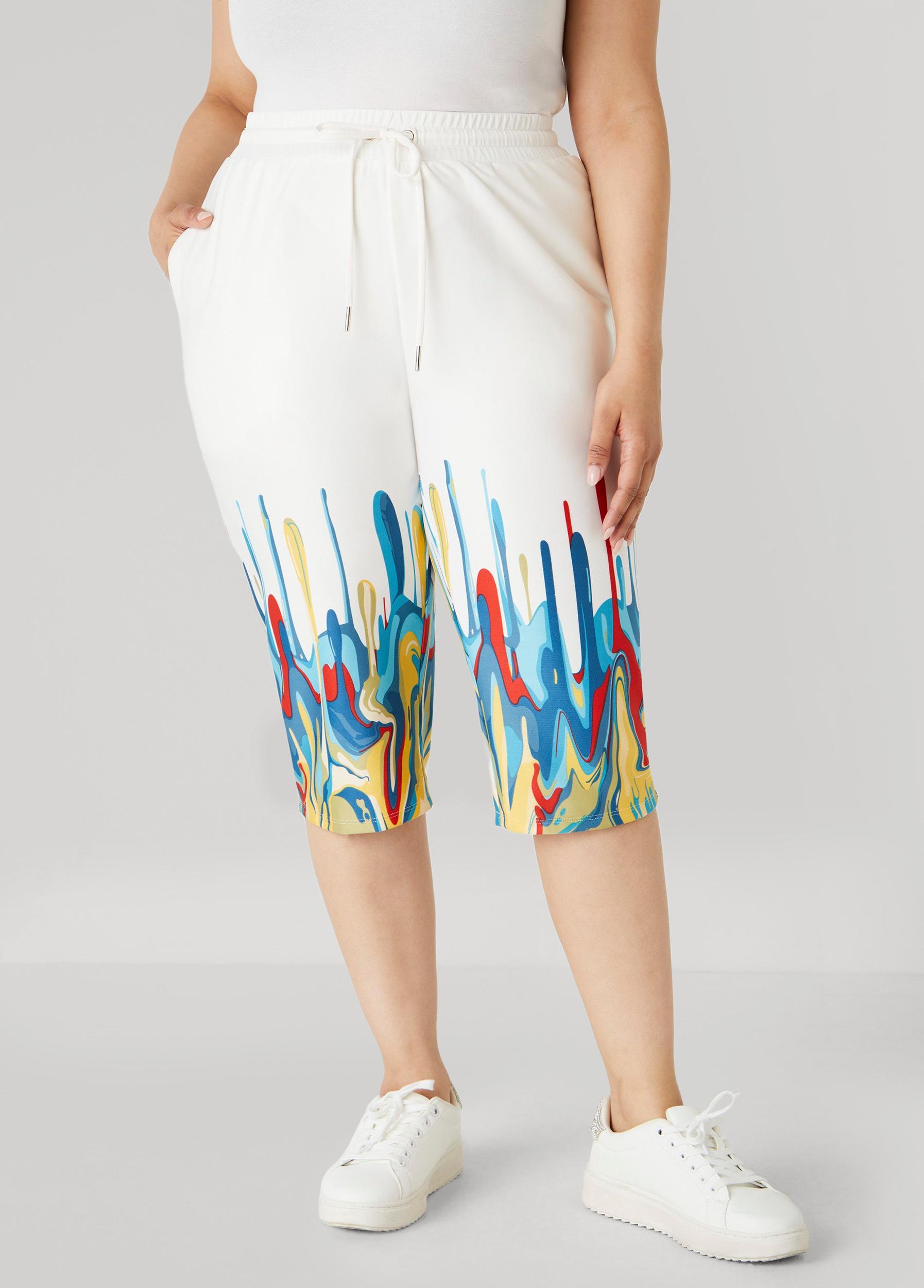Plus Size Drip Print Capris Ashley Stewart Product Image