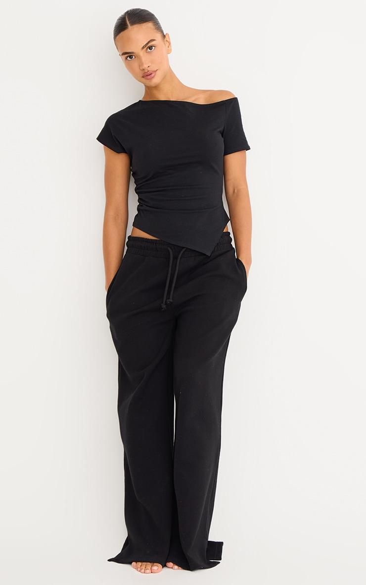 Black Cotton Off Shoulder Drape Longline Top Product Image