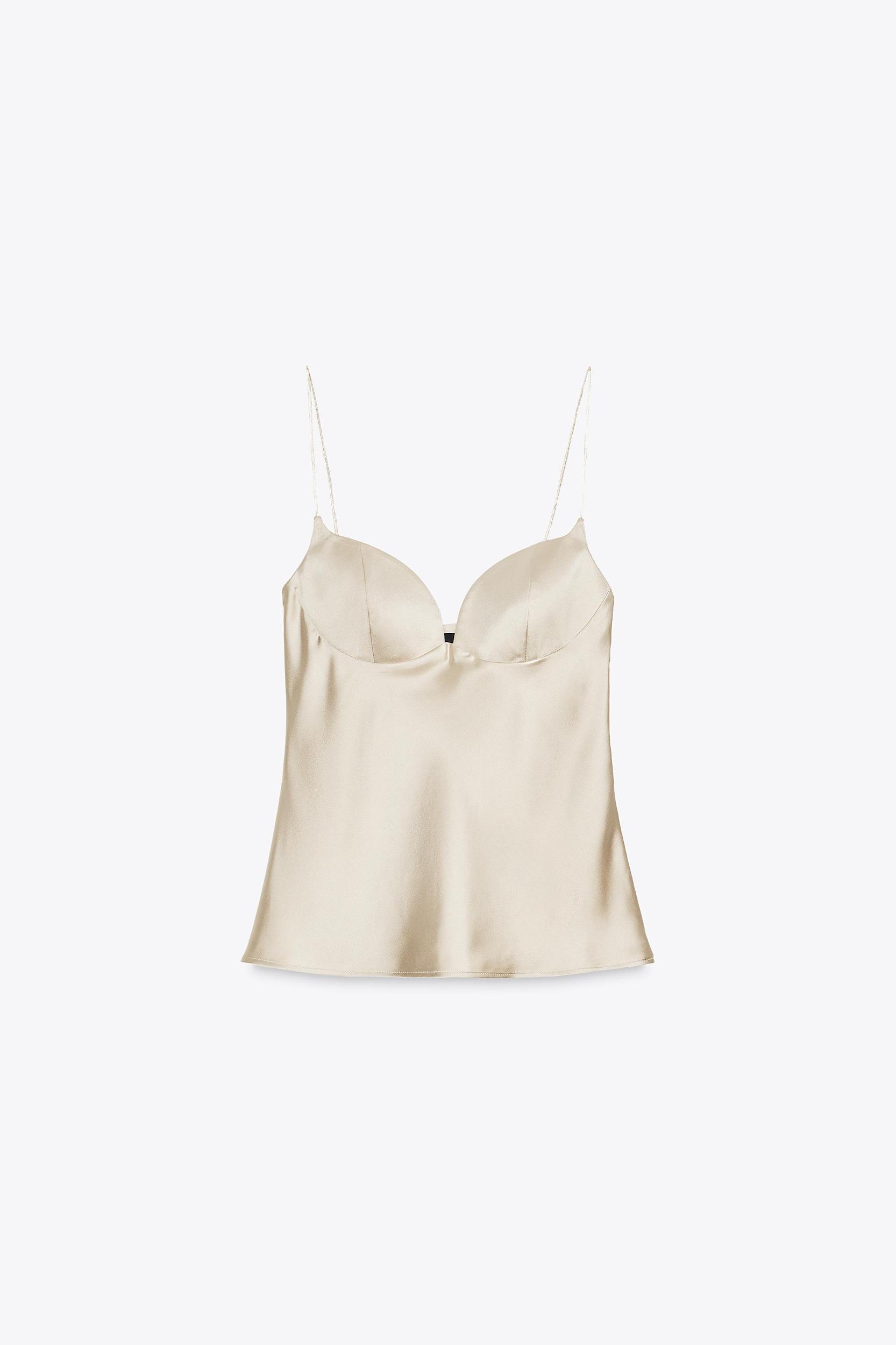 SATIN EFFECT SWEETHEART NECKLINE TOP Product Image