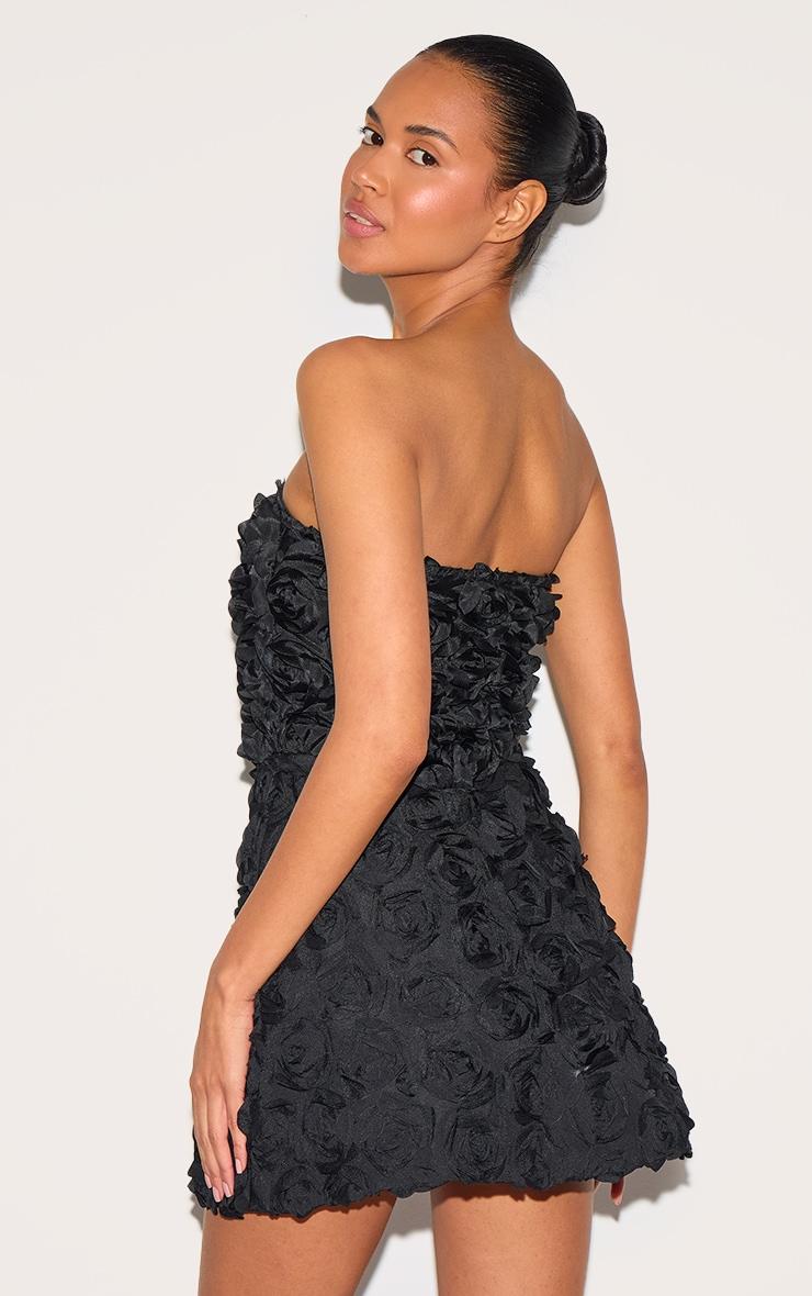 Black Floral Ruffle A-line Dress Product Image