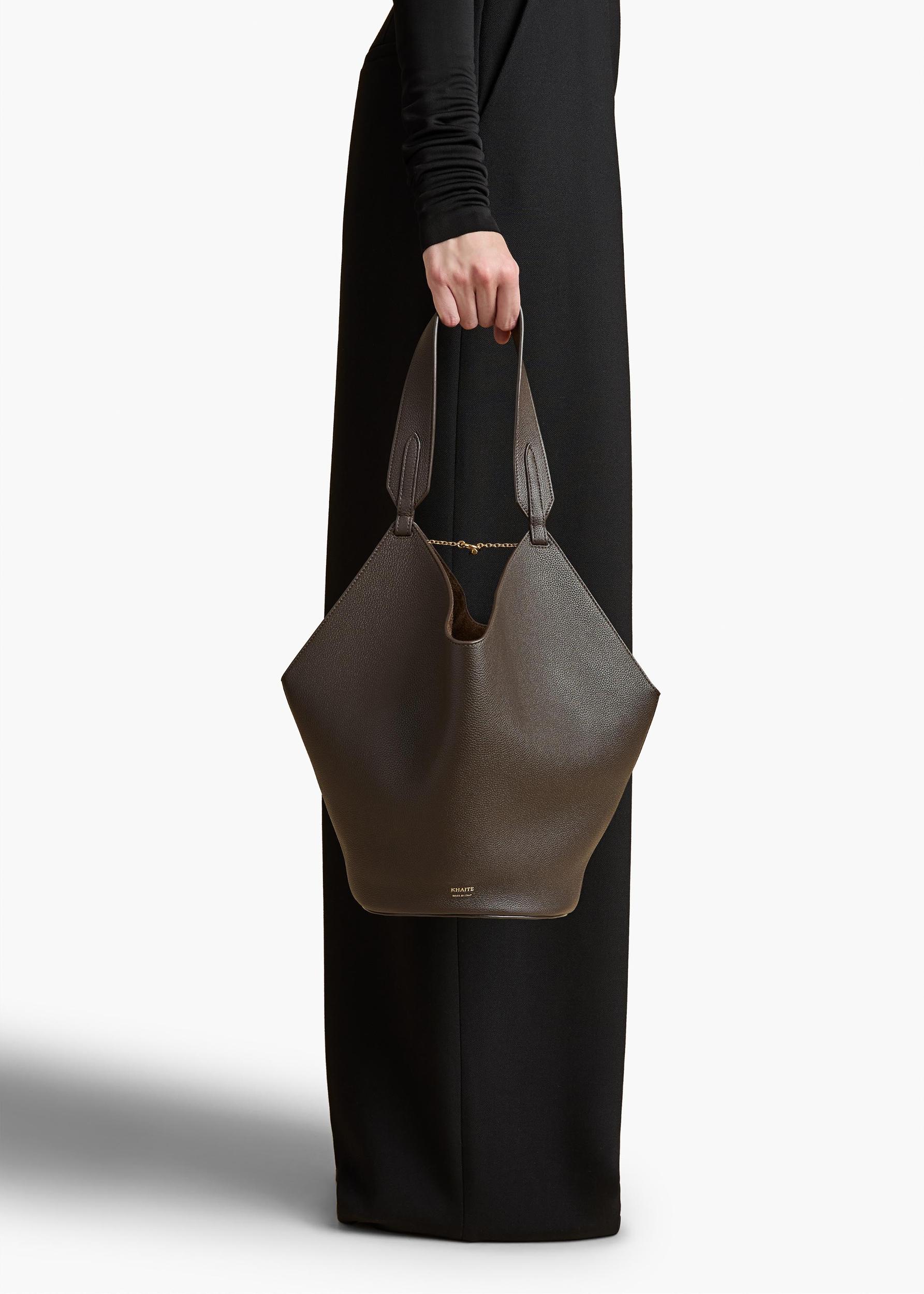 Small Lotus Tote in Dark Brown Pebbled Leather Product Image