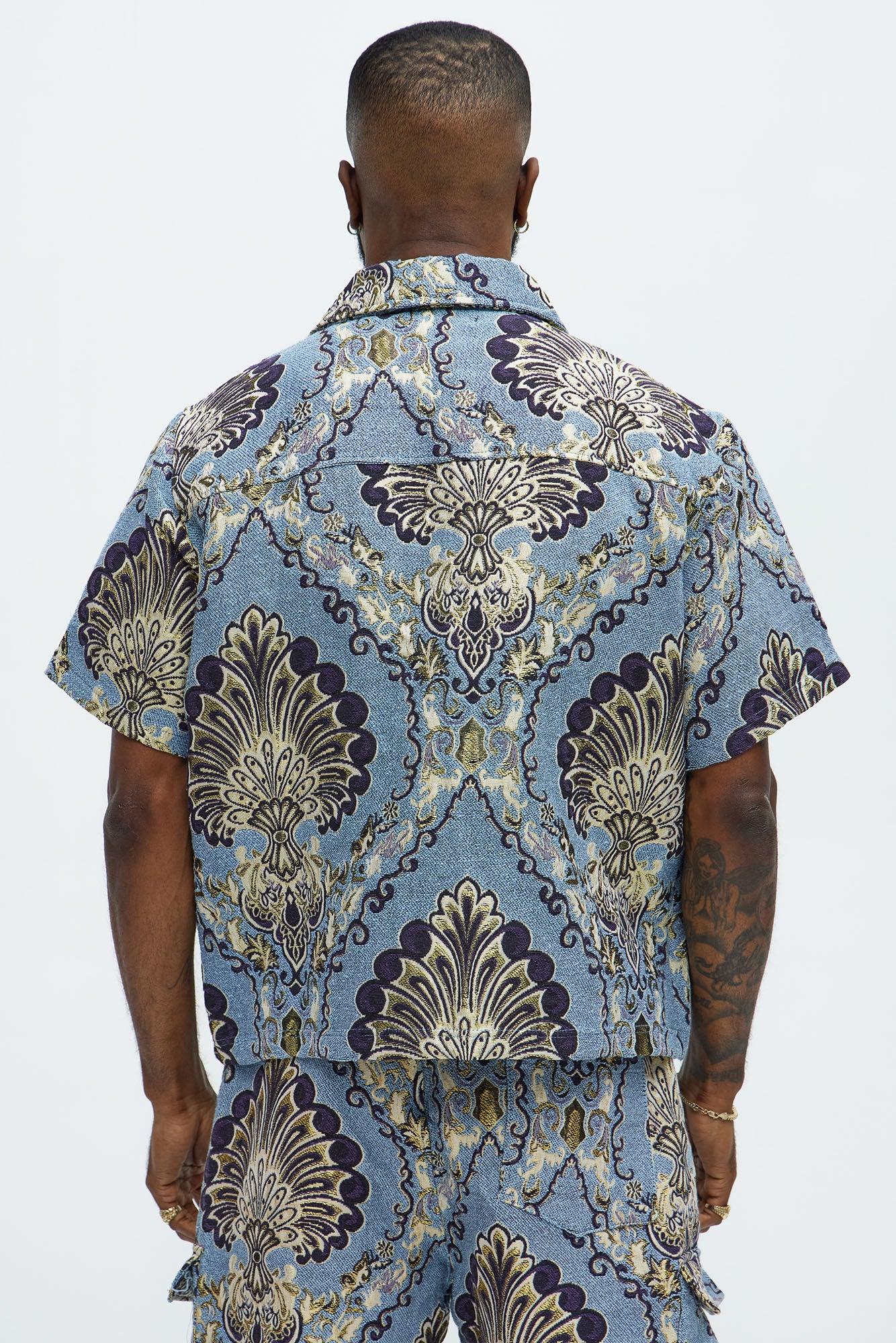 Highland Tapestry Short Sleeve Button Up Shirt - Blue/combo Product Image