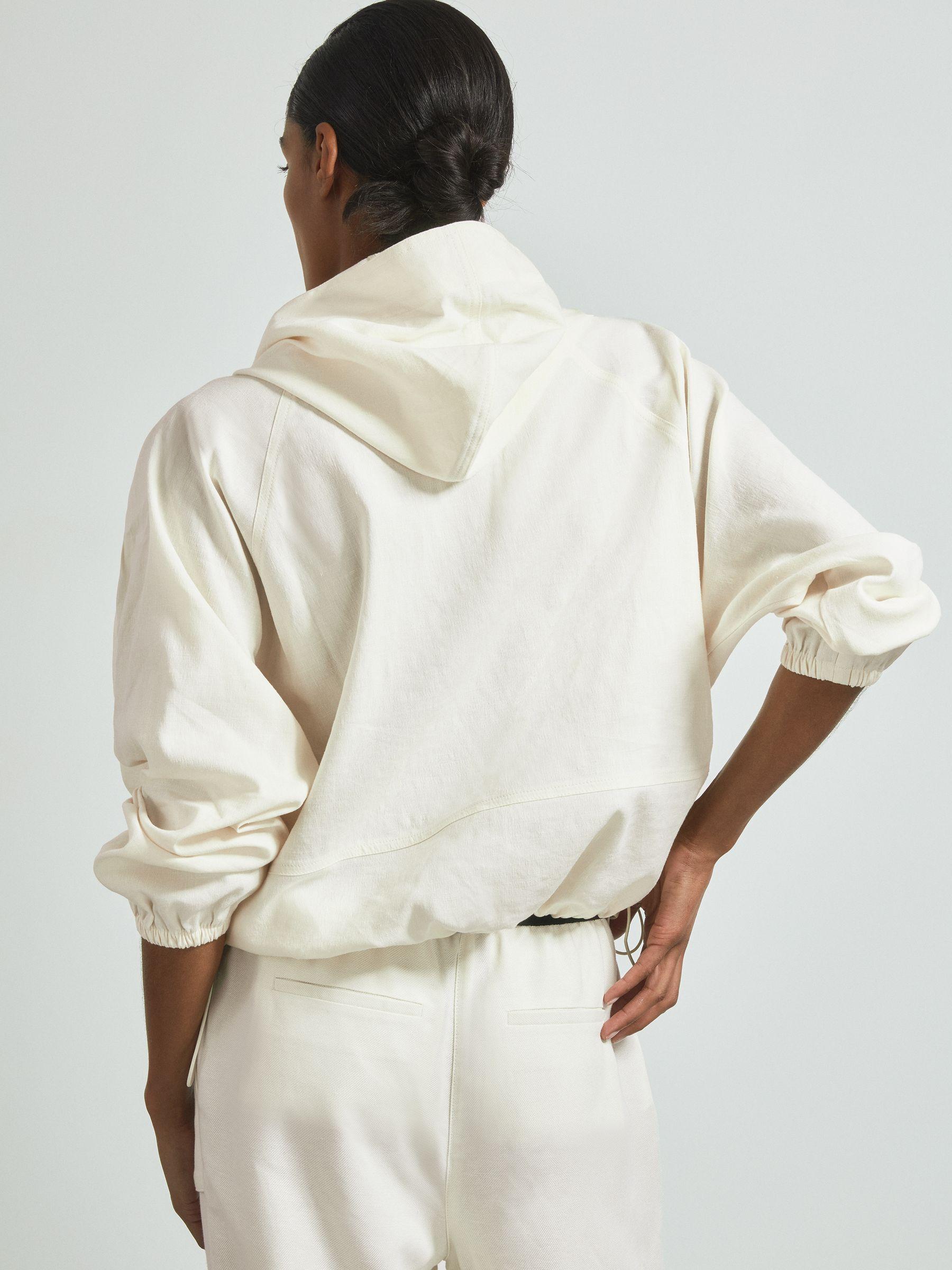 Atelier Linen Blend Hooded Sports Jacket in White Product Image
