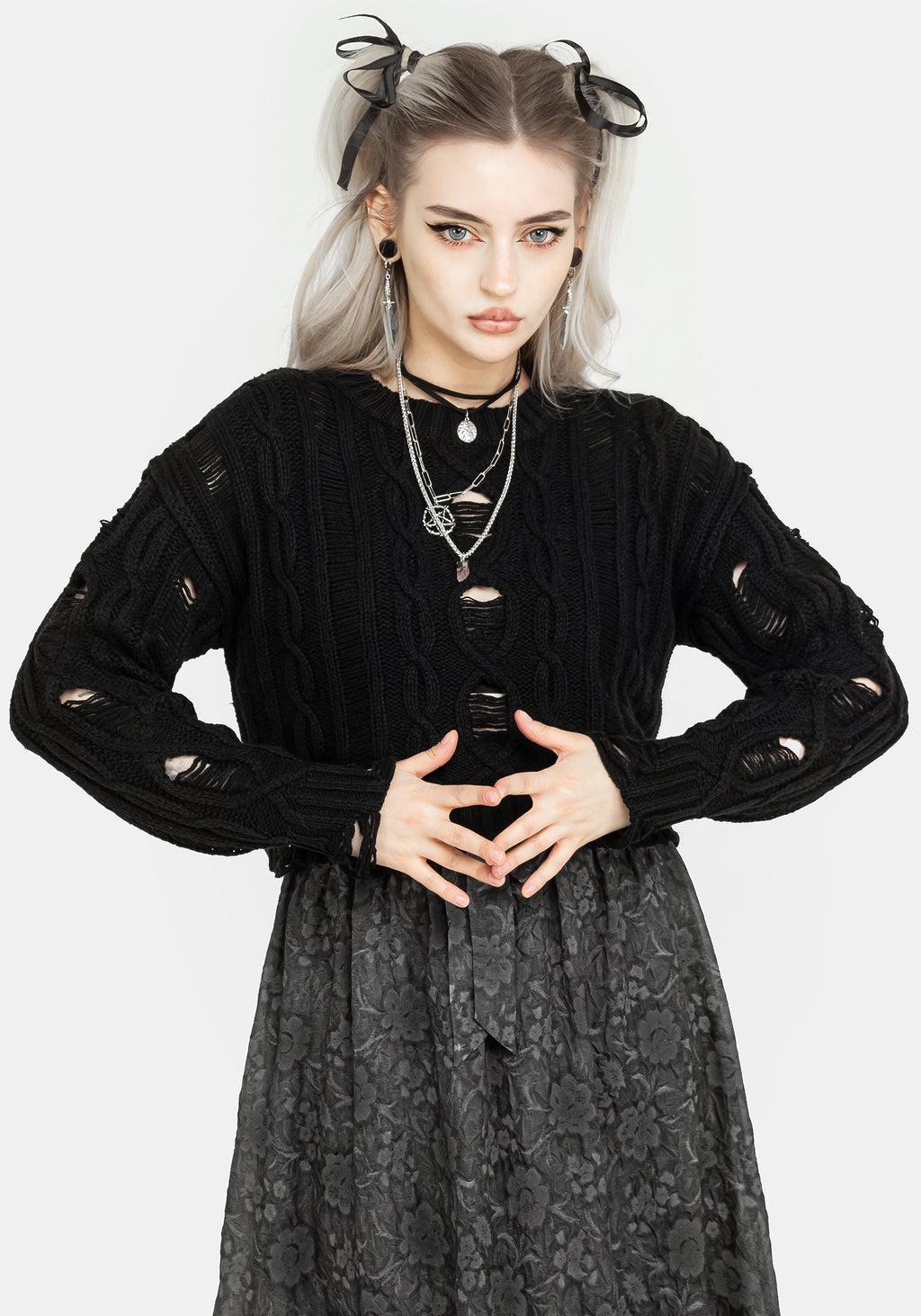 Nemesis Distressed Cable Knit Sweater Product Image