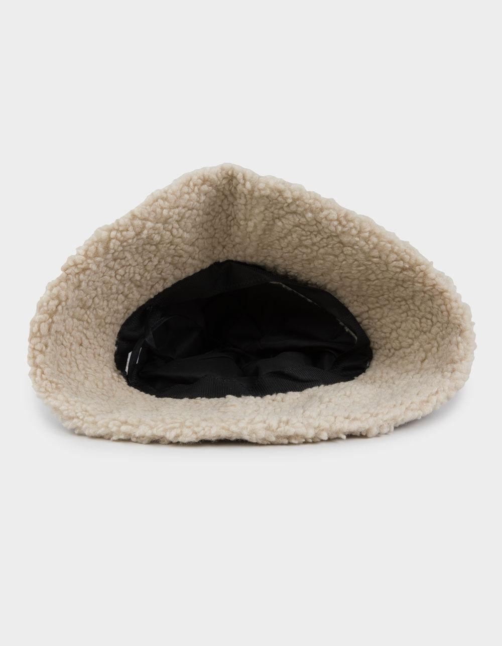 Faux Leather Sherpa Fur Womens Bucket Hat - BLACK Product Image
