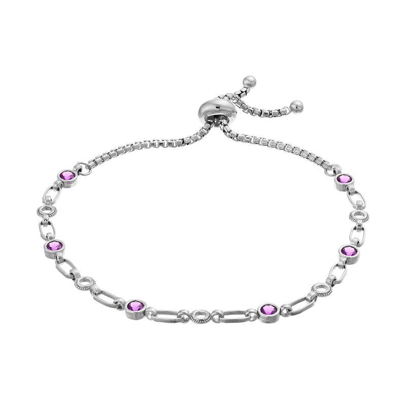 Kristen Kesho Sterling Silver Lab-Created Amethyst & Circle Link Adjustable Bolo Bracelet, Women's, Size: 9.50 Product Image