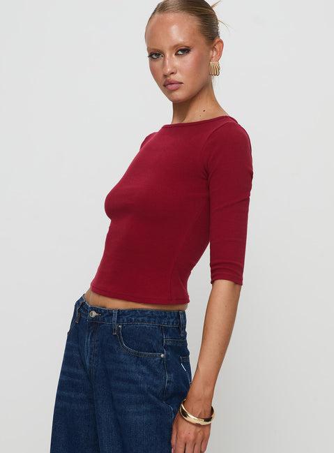 Elaia 3/4 Sleeve Top Red Product Image