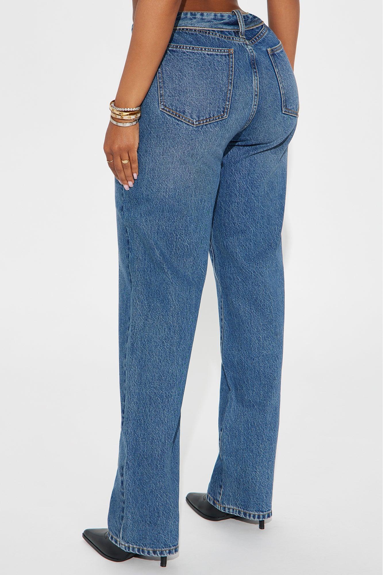 The Fold Over Straight Leg Jeans - Medium Wash Product Image