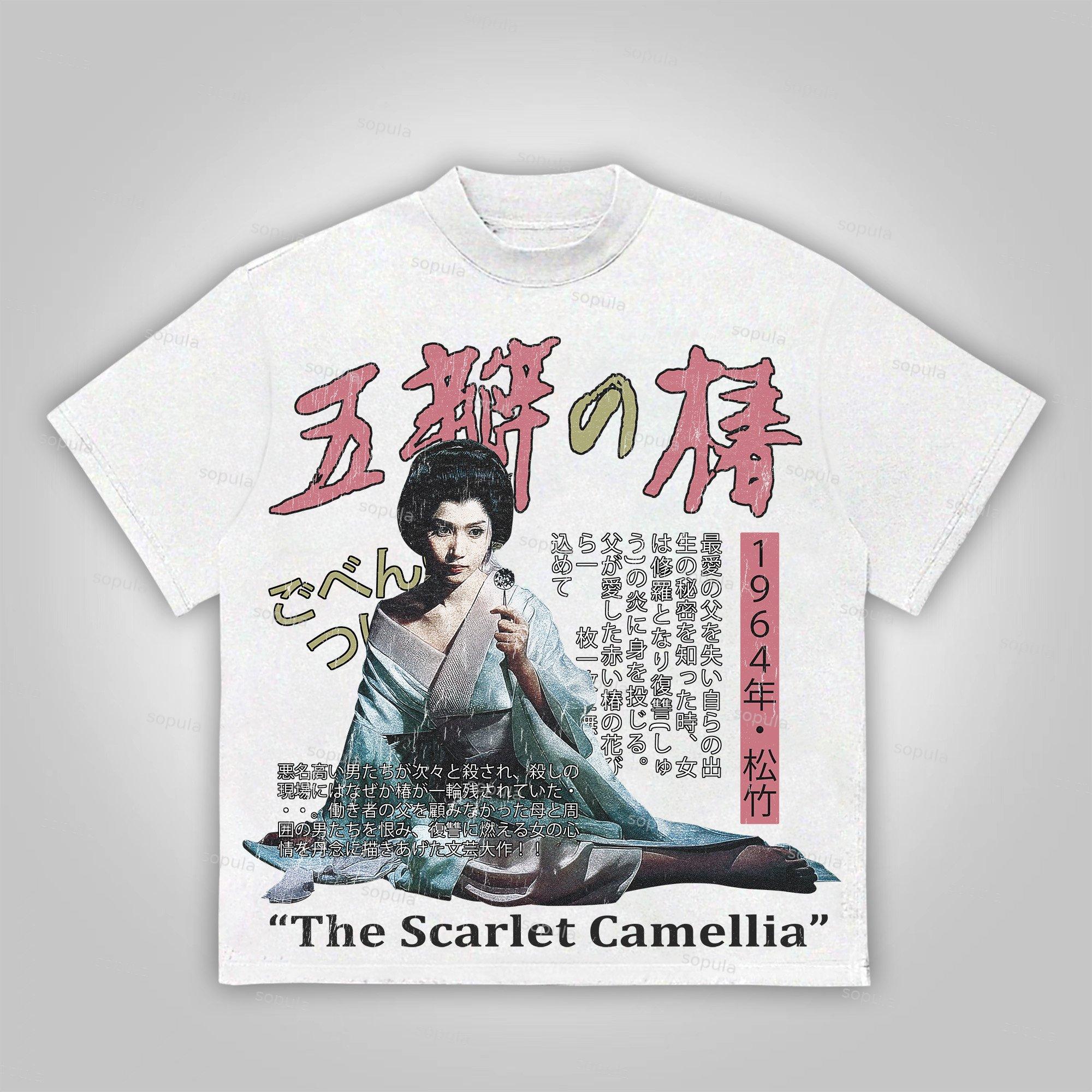 Sopula The Scarlet Camellia Vintage Graphics Cotton T-Shirt Product Image