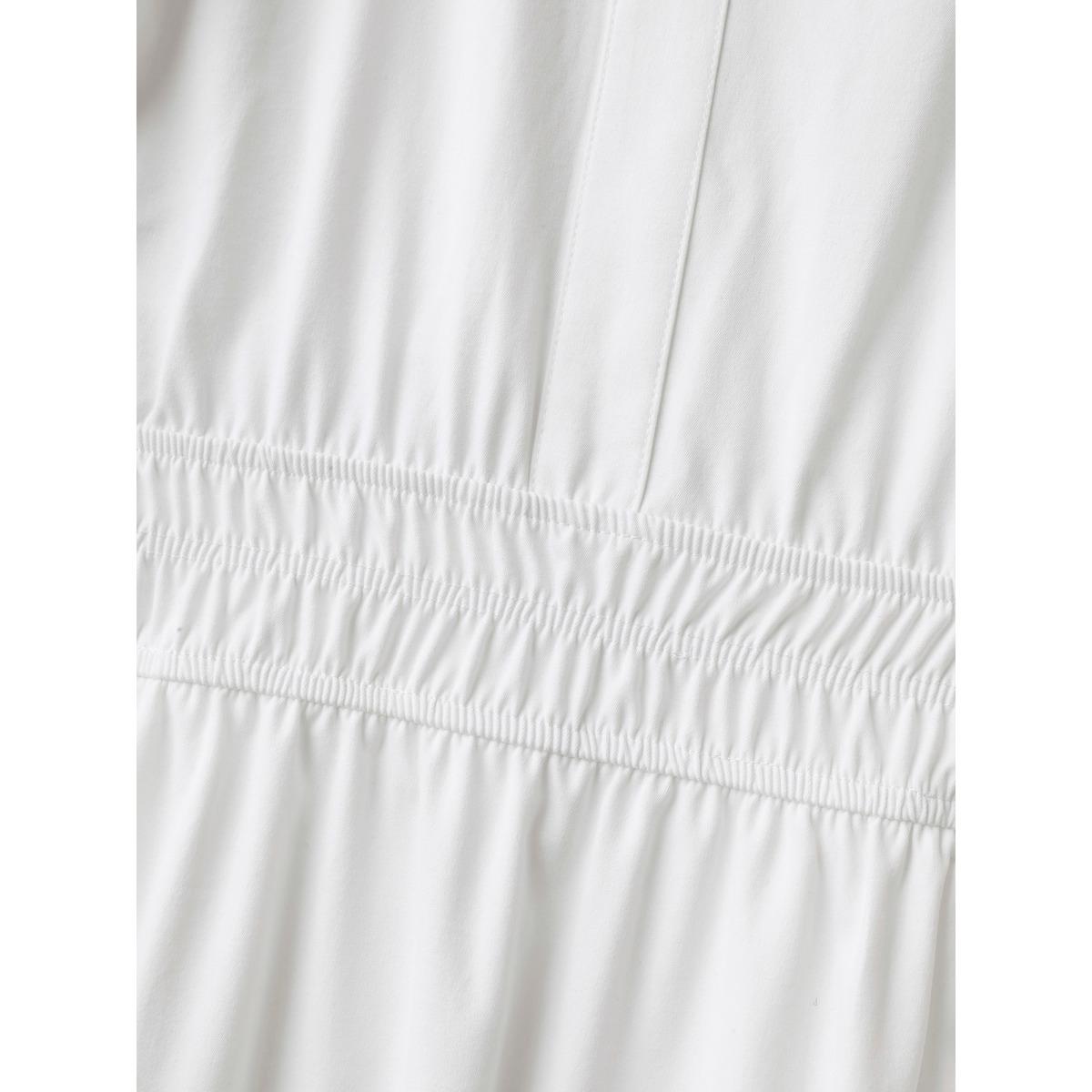 Plus Size Woven Shirred Waist Split Neck Midi Dress Originalwhite Women Flat collar with V-notch Short sleeve Curvy BloomChic 30/6X Product Image