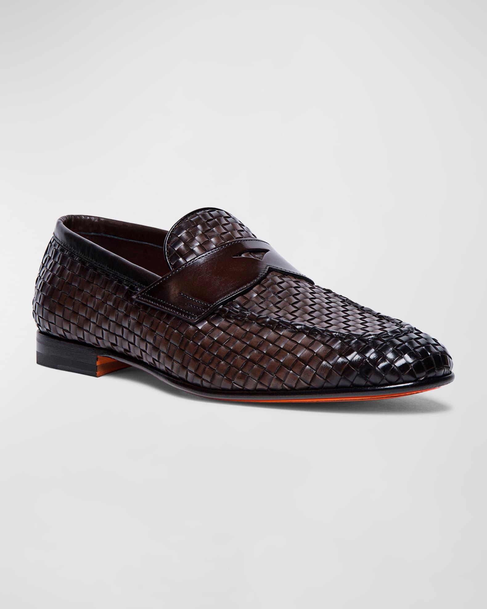 Men's Gwendal Woven Leather Penny Loafers Product Image