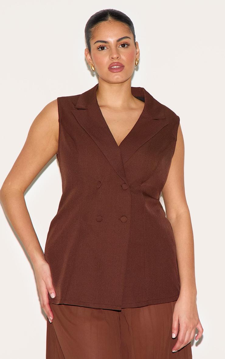 Plus Deep Chocolate Vest Overlay Chiffon Jumpsuit  Product Image