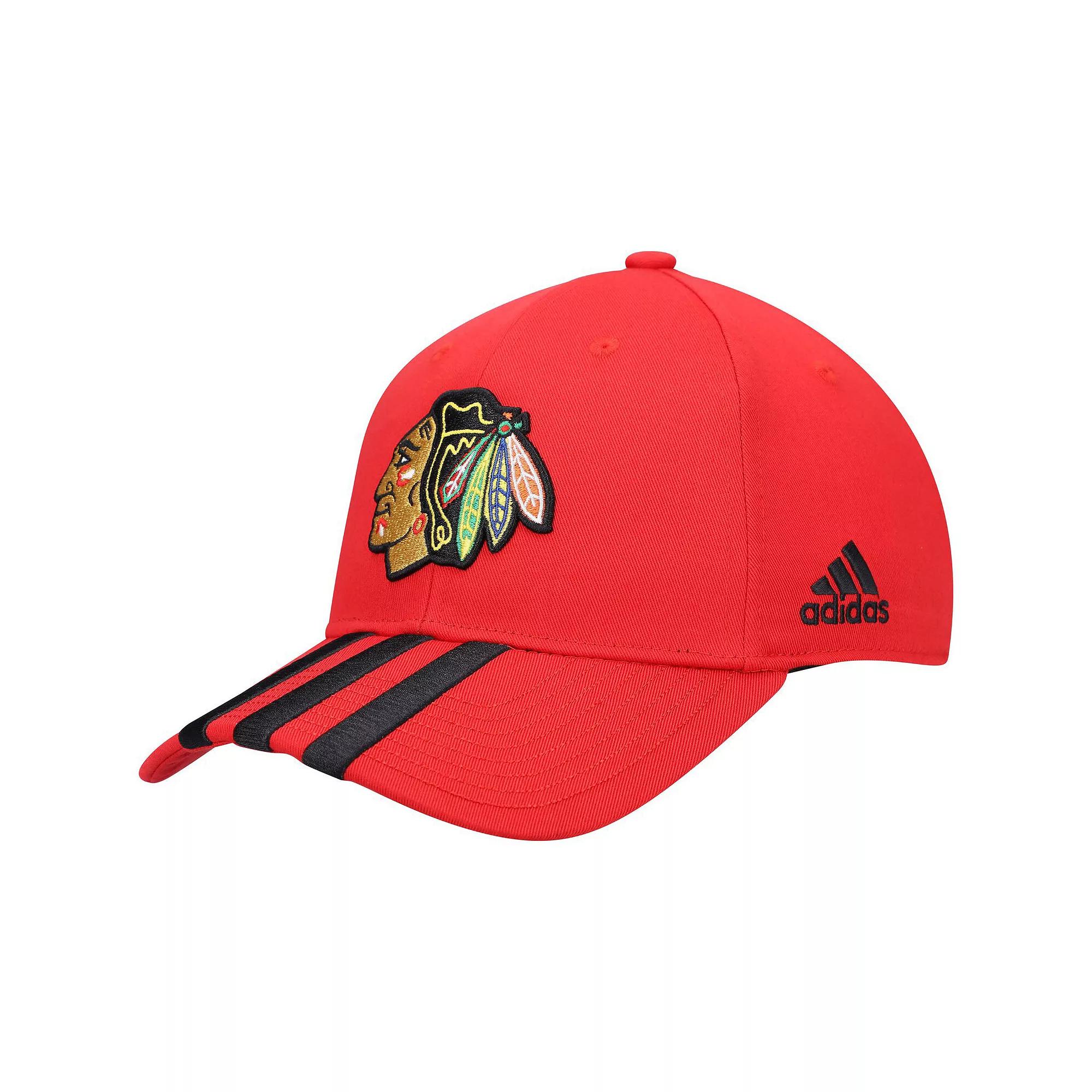 Men's adidas Red Chicago Blackhawks Locker Room Three Stripe Adjustable Hat Product Image