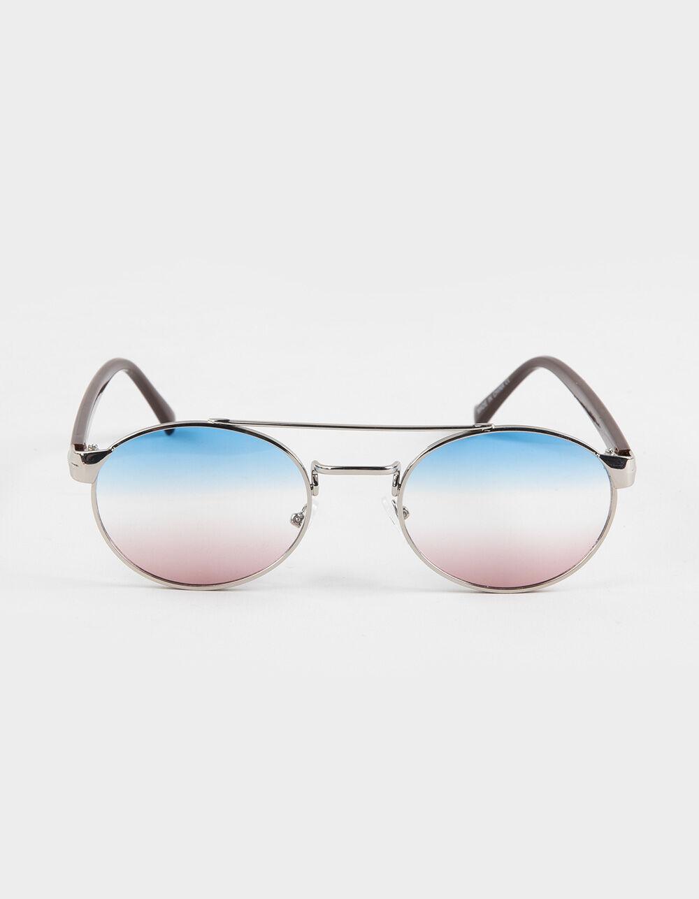 RSQ Metal Round Double Bridge Sunglasses - SILVER Product Image