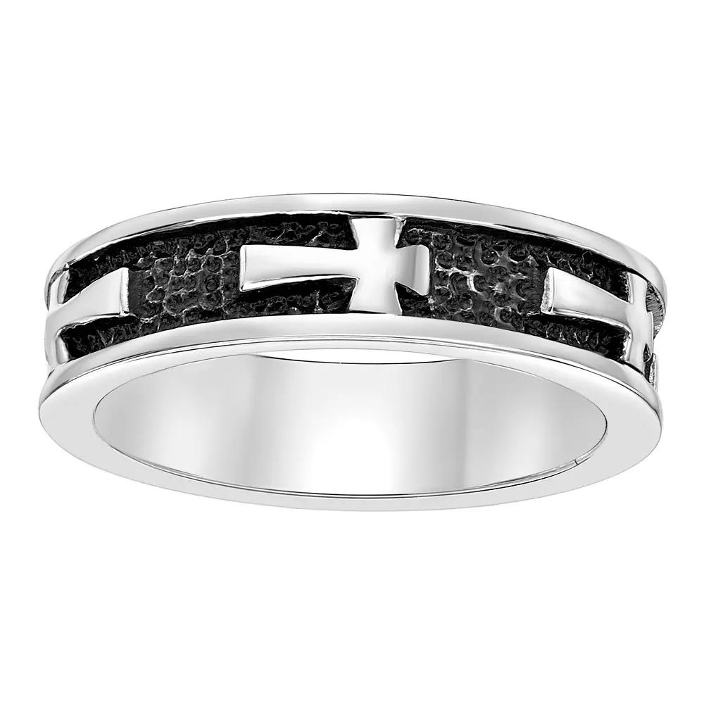 Men's LYNX Black Ion-Plated Stainless Steel Cross Ring, Size: 10, Two Tone Product Image