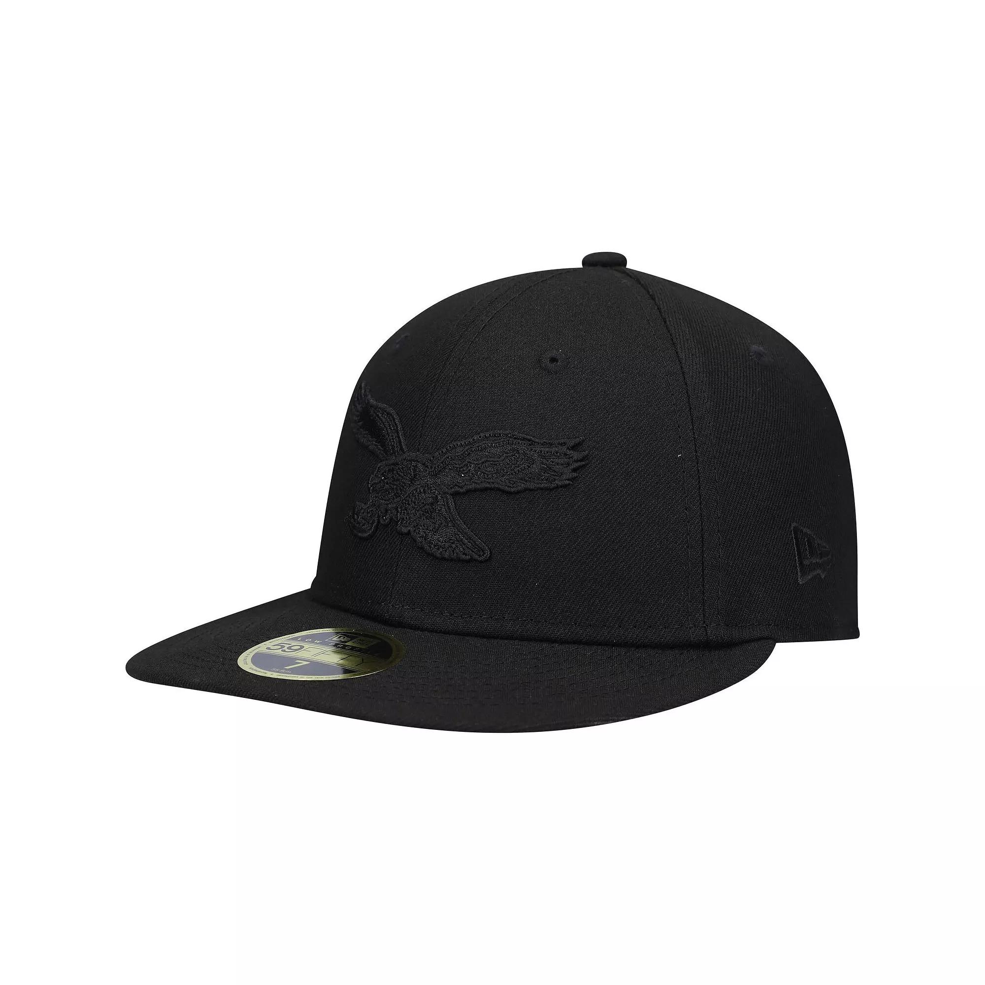 Men's New Era Black Philadelphia Eagles Historic Logo Black on Black Low Profile 59FIFTY II Fitted Hat,  Product Image