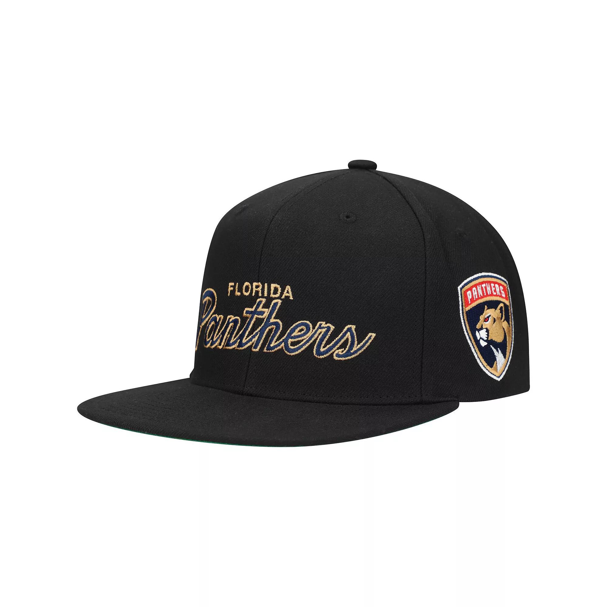 Men's Mitchell & Ness Black Florida Panthers Core Team Script 2.0 Snapback Hat, Pnt Black Product Image