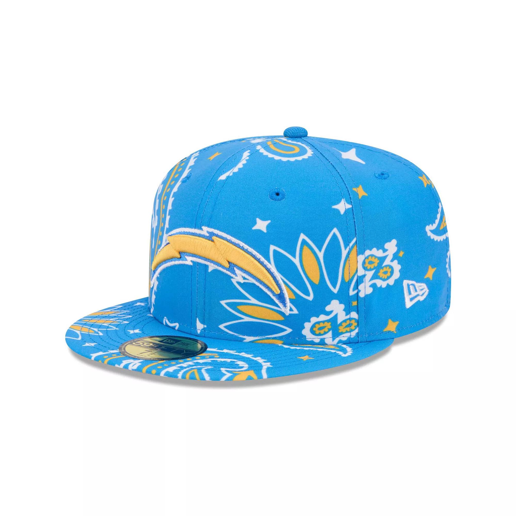 Men's New Era Powder Blue Los Angeles Chargers Paisley 59FIFTY Fitted Hat, Size: 8, Light Product Image
