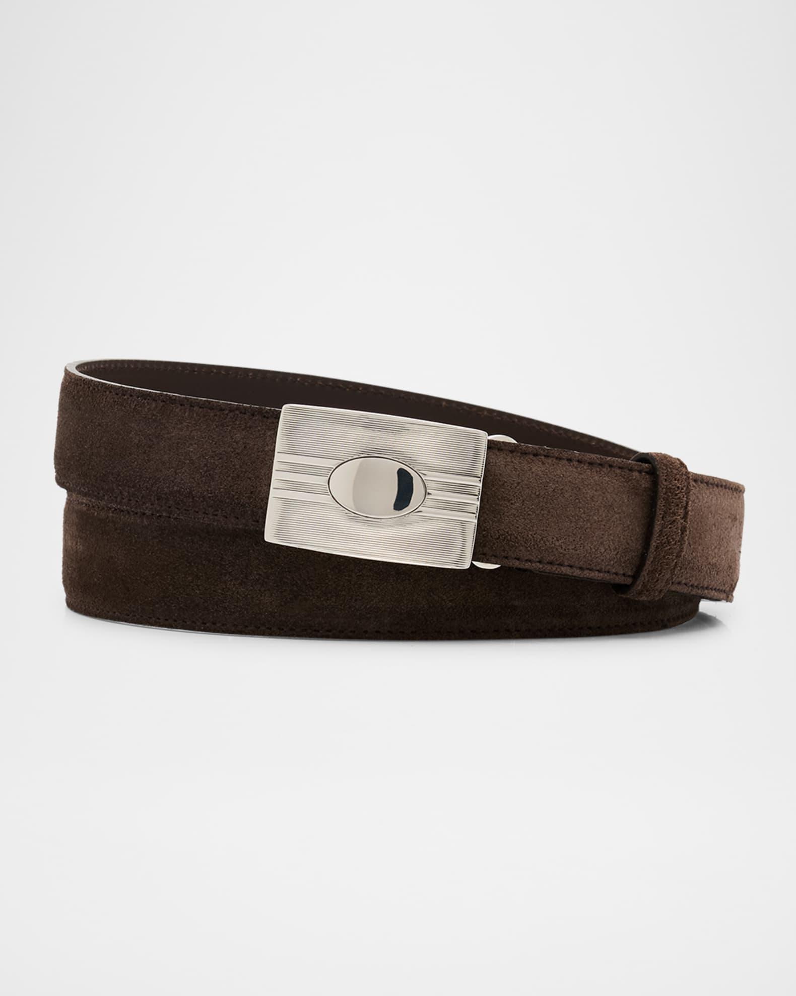 Men's Suede Rectangle-Buckle Belt Product Image
