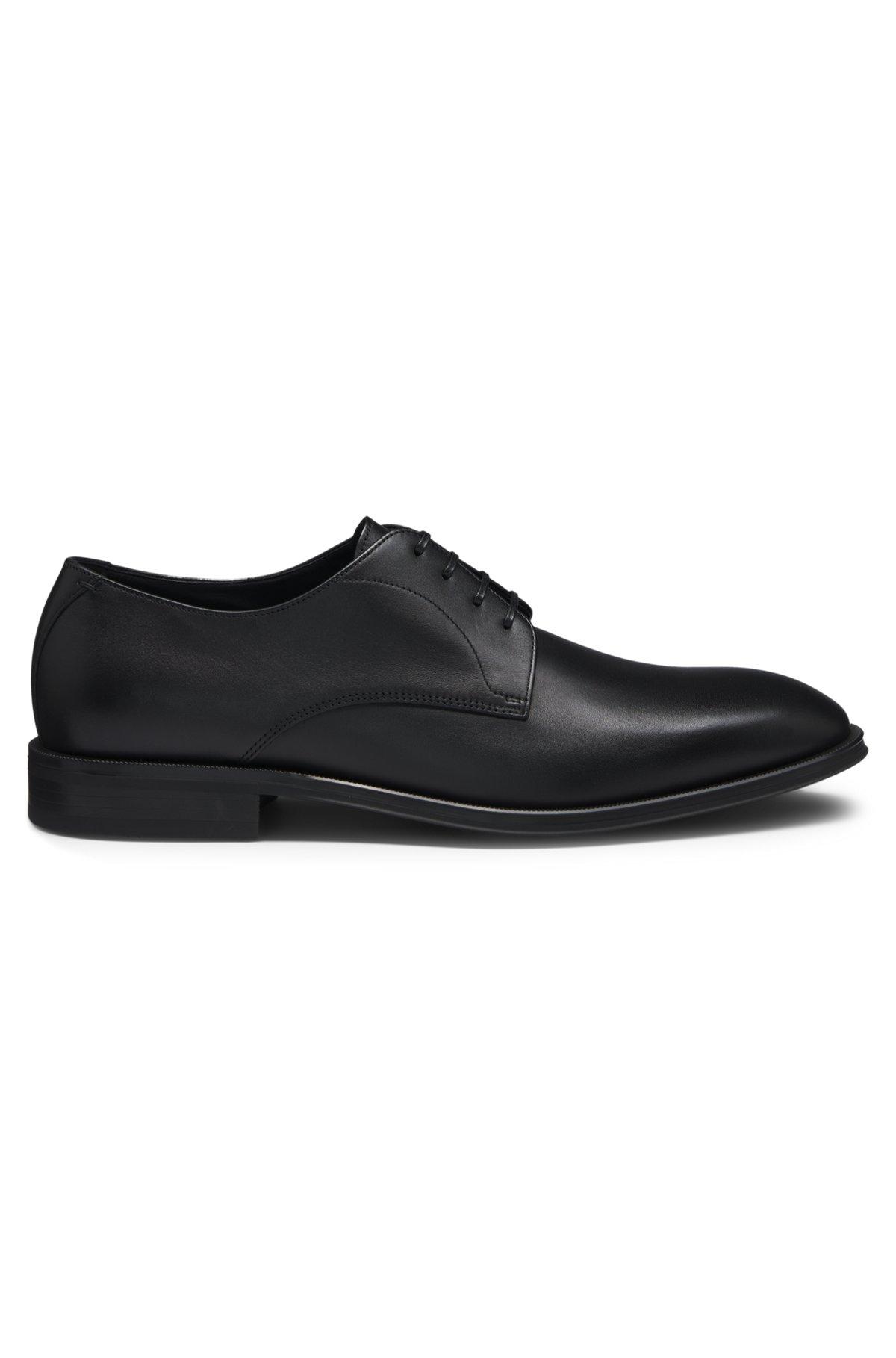 BOSS - Italian-made Derby shoes in leather with ornamental stitching - Black Product Image