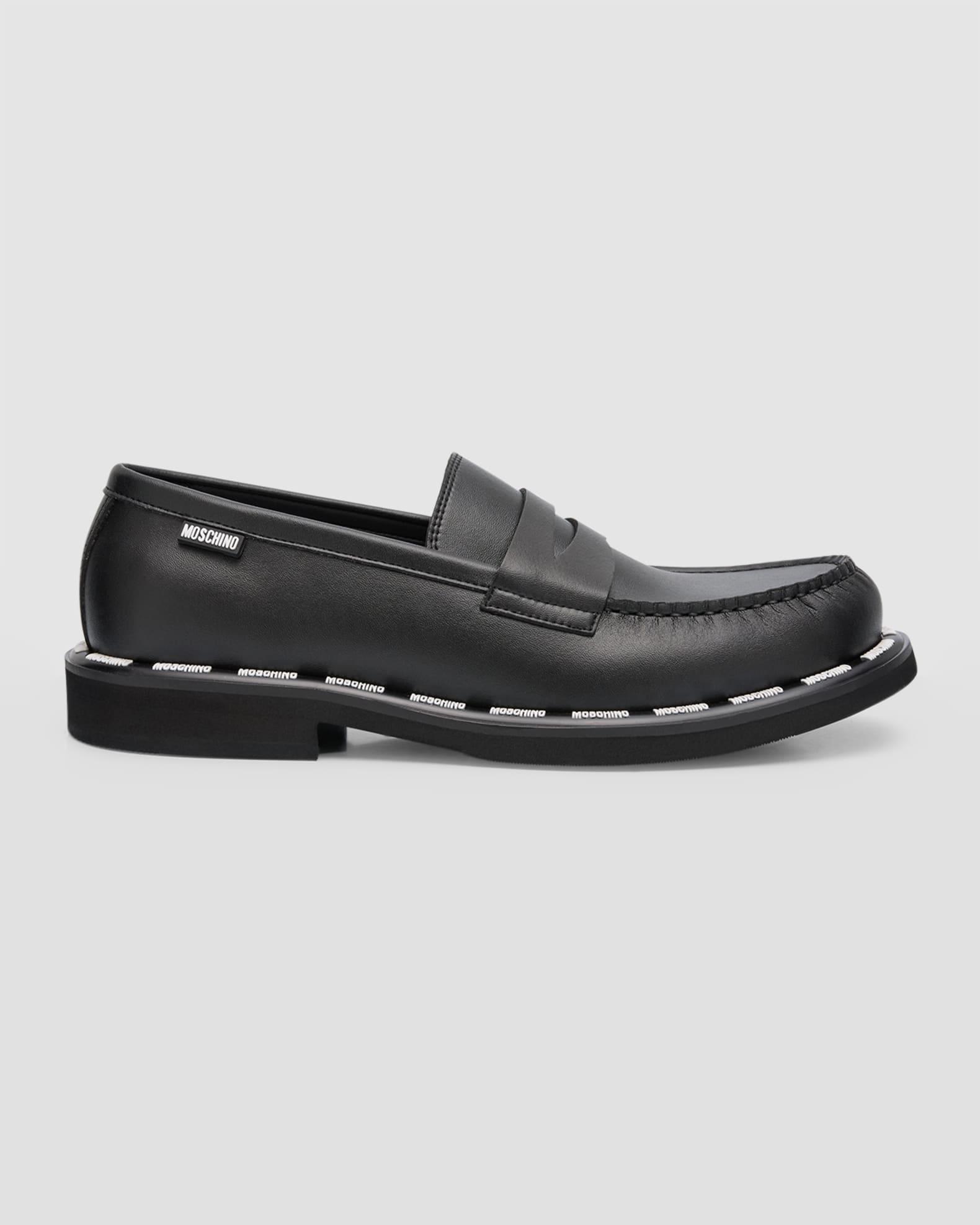 Men's Leather Penny Loafers with Logo Trim  Product Image