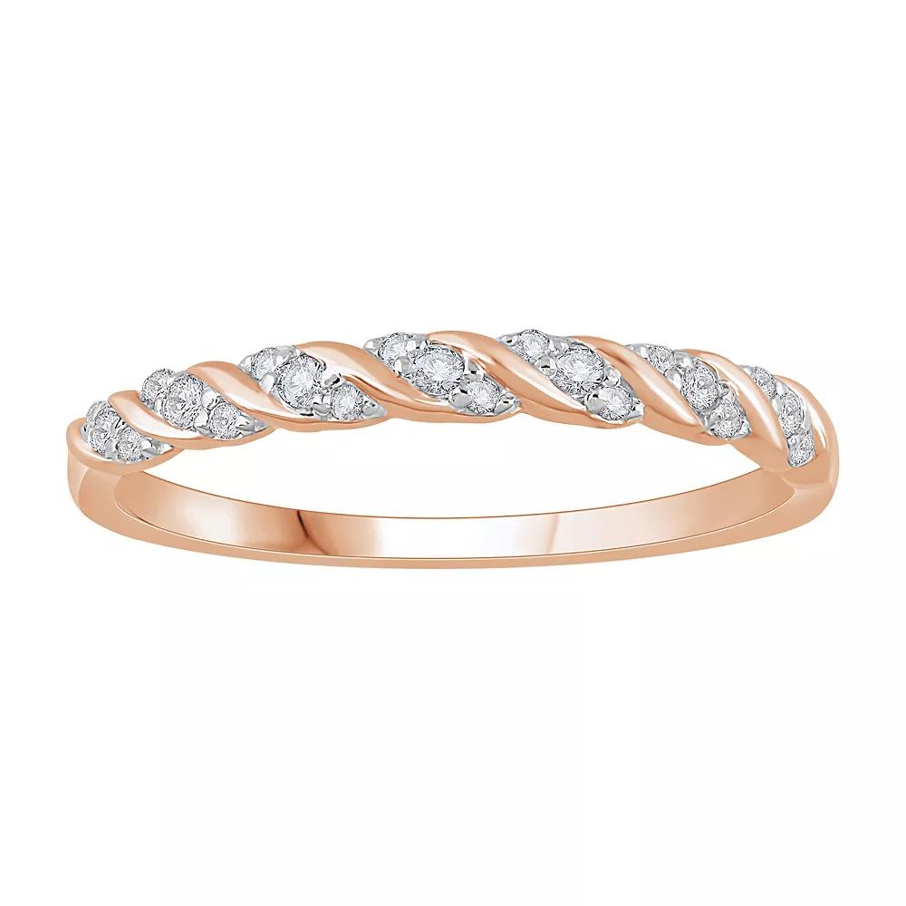 10k Rose Gold 1/8 Carat T.W. Diamond Stream Stackable Ring, Women's, Size: 7 Product Image