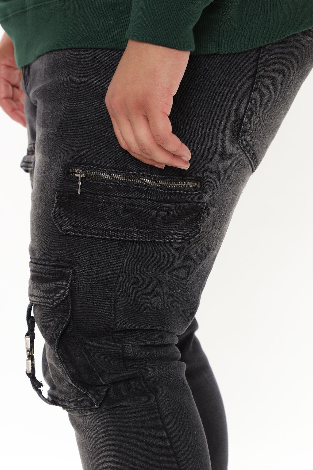 Cargo Pocket Slim Taper Jeans - Black Product Image
