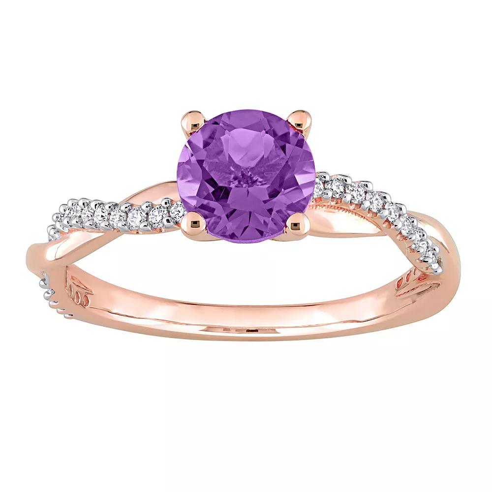 Stella Grace 14k Rose Gold Amethyst & 1/6 Carat T.W. Diamond Crossover Engagement Ring, Women's Product Image