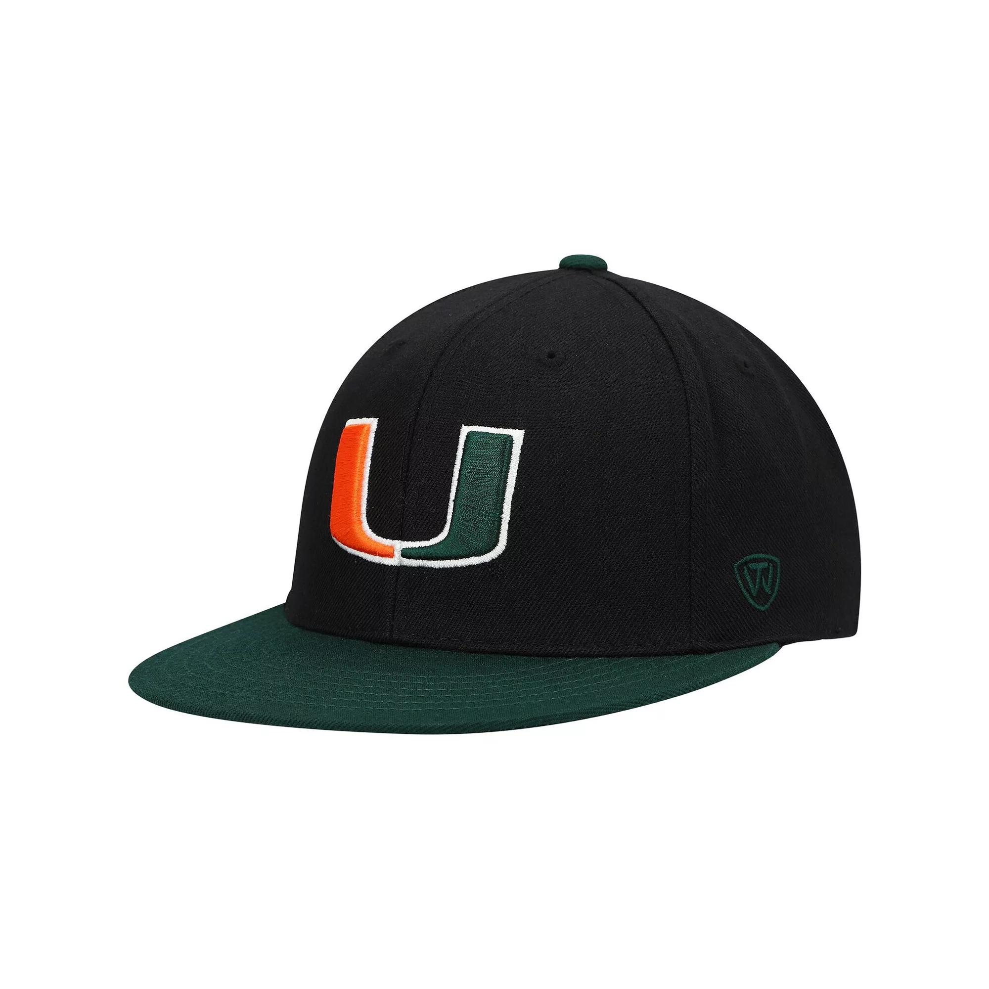 Men's Top of the World Black/Green Miami Hurricanes Team Color Two-Tone Fitted Hat, Size: 6 7/8 Product Image