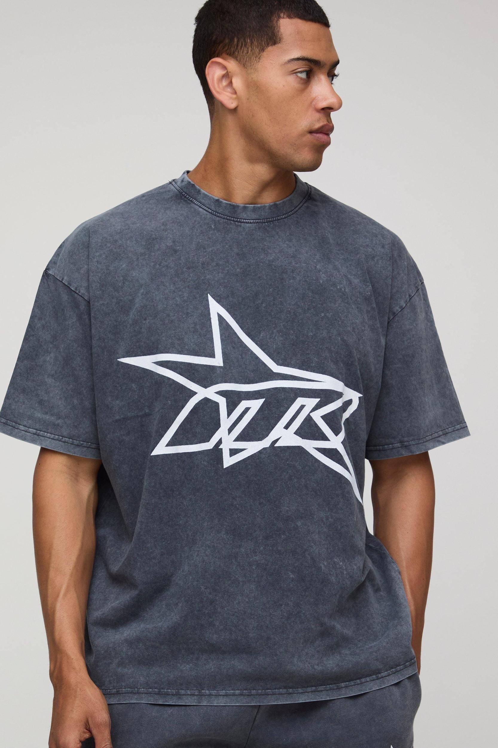 Oversized M Star Washed T-Shirt & Short Set | boohooMAN USA Product Image