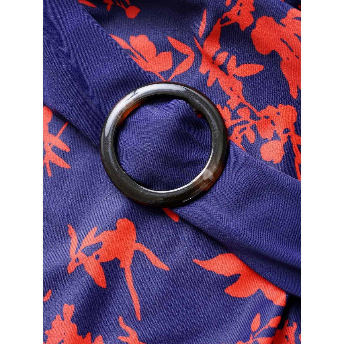 Plus Size Silhouette Floral Ruched Buckle Detail One Piece Swimsuit Women's Swimwear DarkBlue Beach Non Curve Bathing Suits High stretch One Pieces BloomChic 14-16/1X Product Image