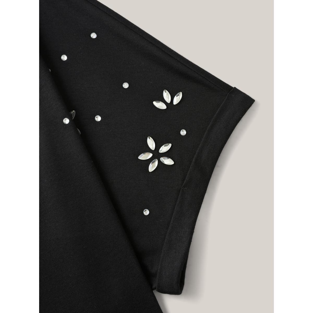 Plus Size Supersoft Stretchy Zirconia Design T-Shirt Black Women Leisure Rhinestone detailing V-neck Casual T-shirts BloomChic 18-20/2X Product Image