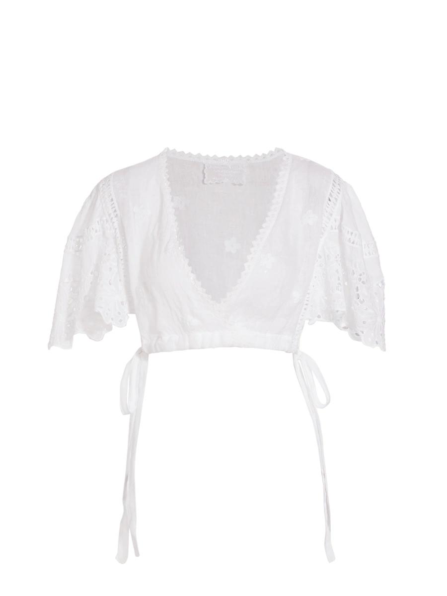 Womens Jennifer Eyelet-Sleeve Linen Crop Top Product Image