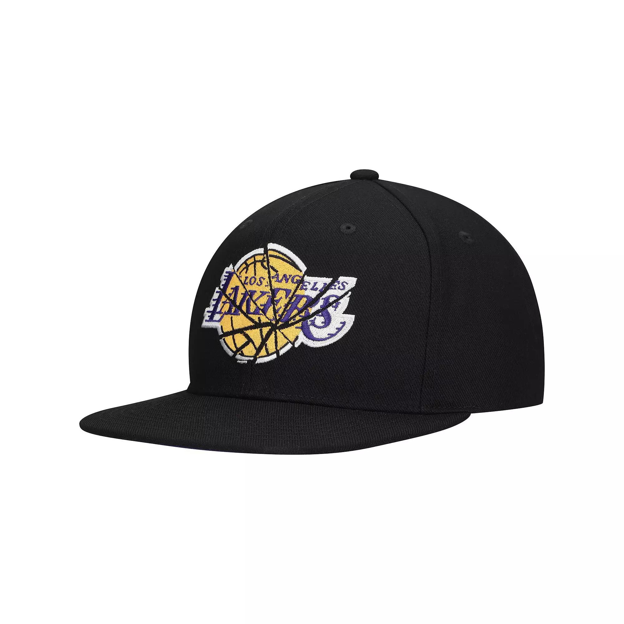 Men's Mitchell & Ness Black Los Angeles Lakers Shattered Snapback Hat Product Image