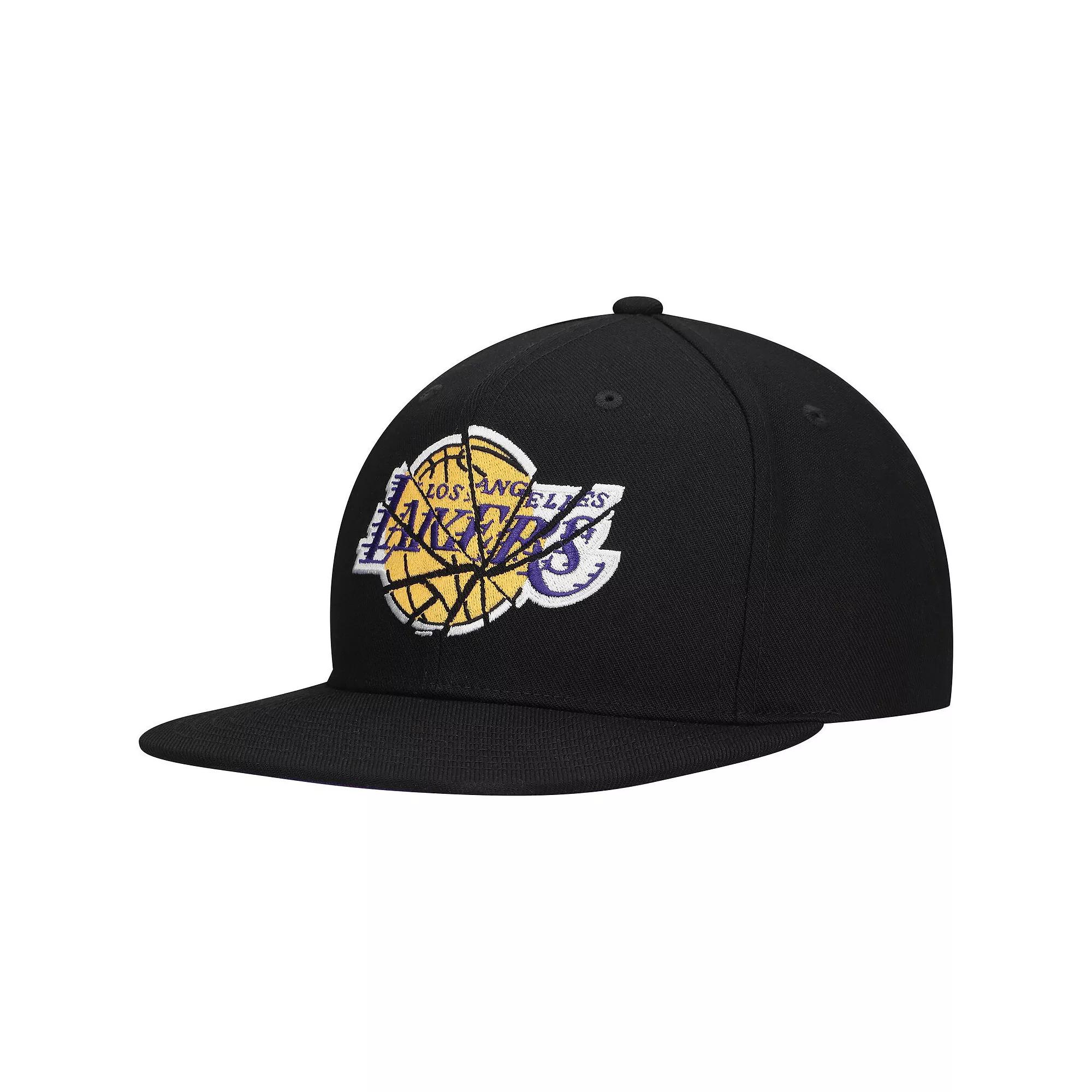 Men's Mitchell & Ness Black Los Angeles Lakers Shattered Snapback Hat Product Image