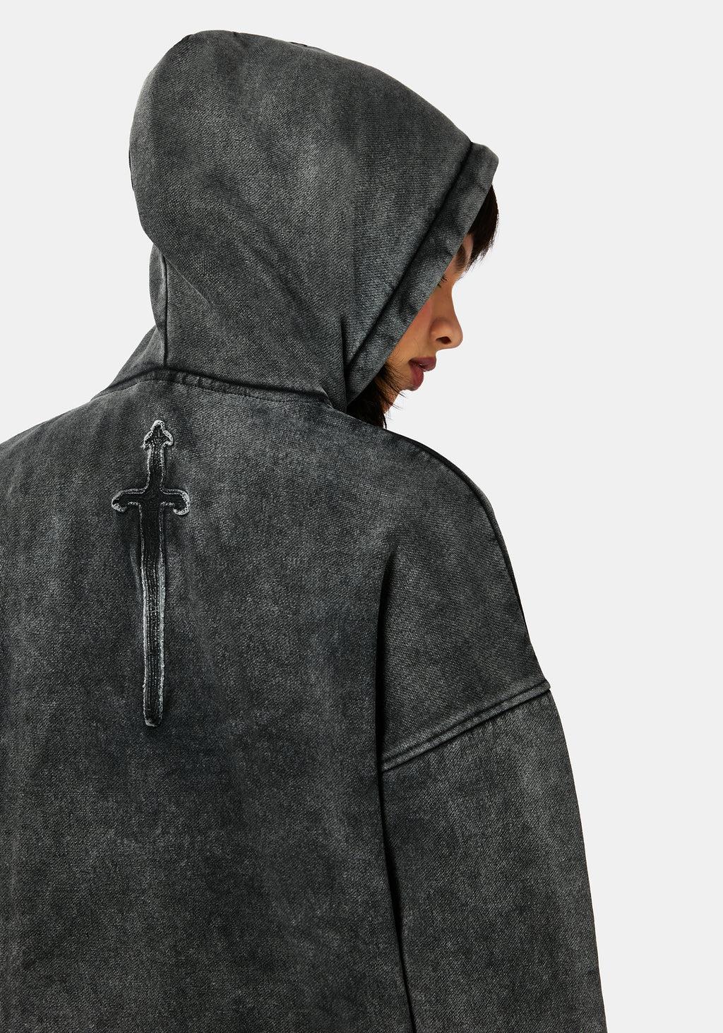 Aelin Sword Applique Hooded Sweater Dress - Black Product Image