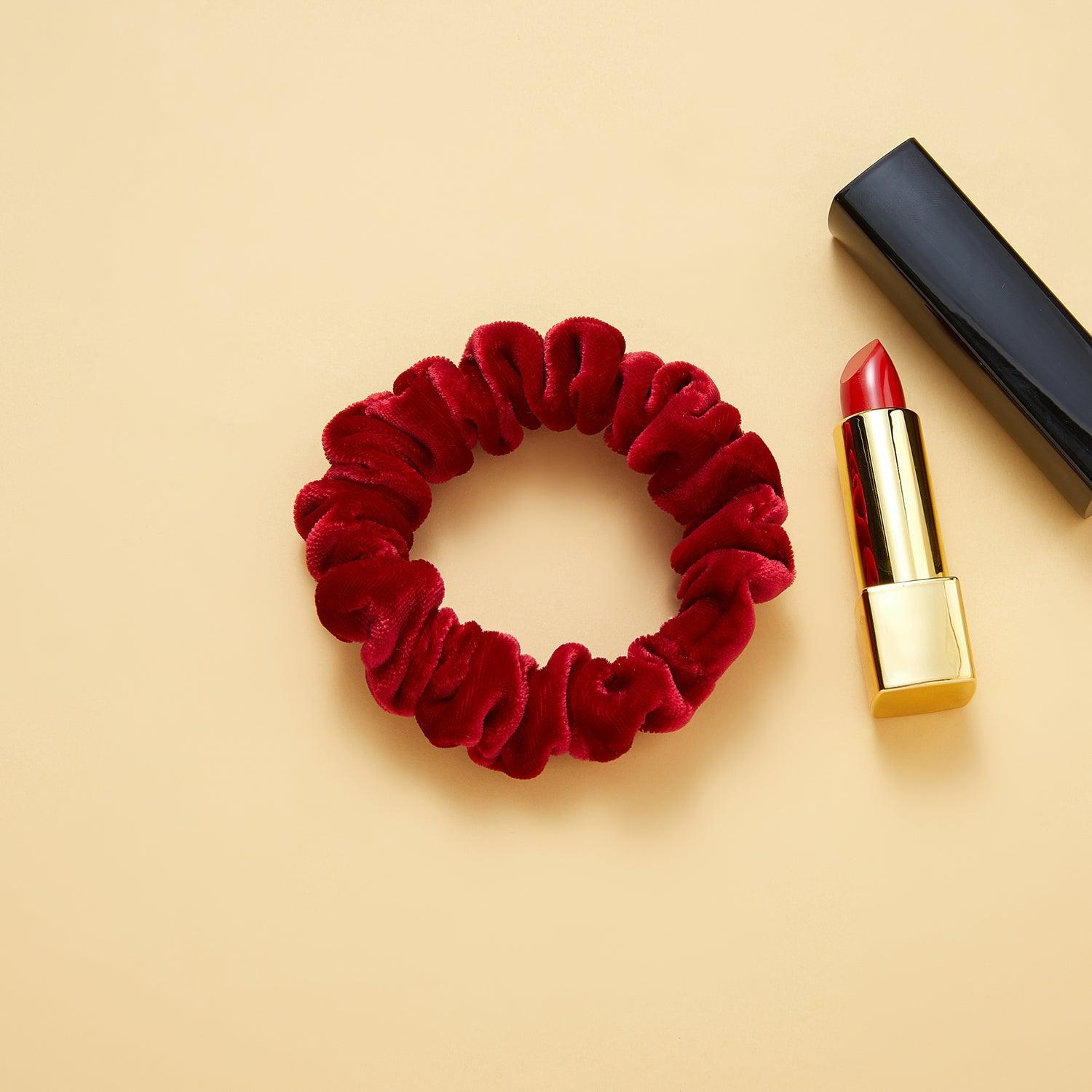 Silk Velvet Handmade Scrunchie Set of Two | 0.8 Inch & 2 Inch | Lipstick Collection Product Image