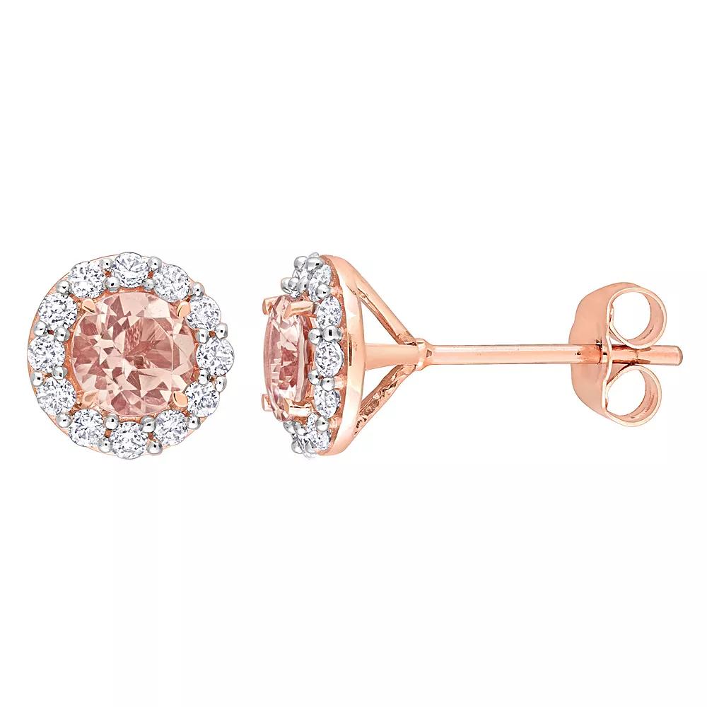 Stella Grace 10K Rose Gold Morganite & 3/8 Carat T.W. Diamond Stud Earrings, Womens, 10k Rsgold Product Image