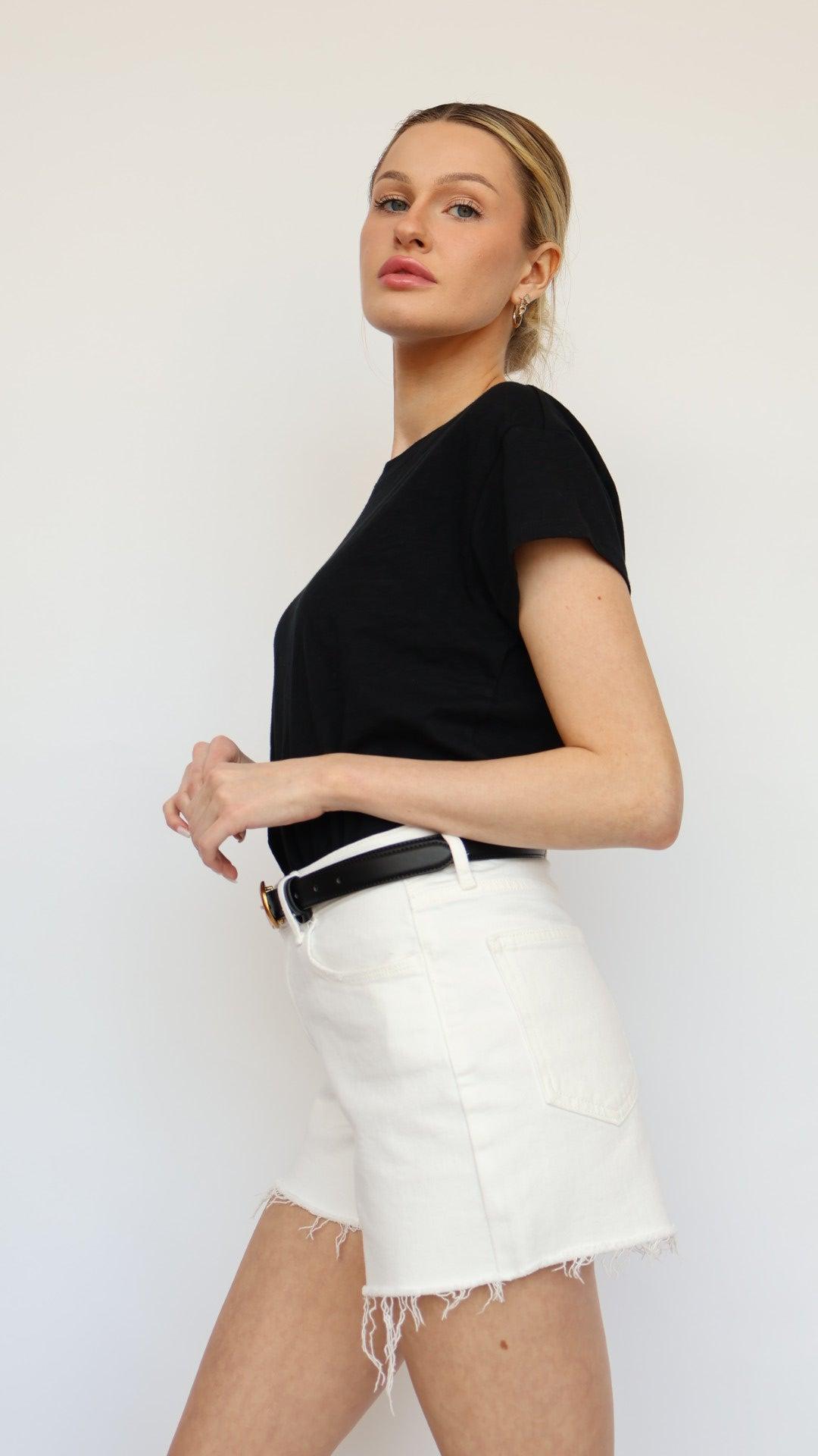 Stretchy High Rise White Denim Shorts Product Image