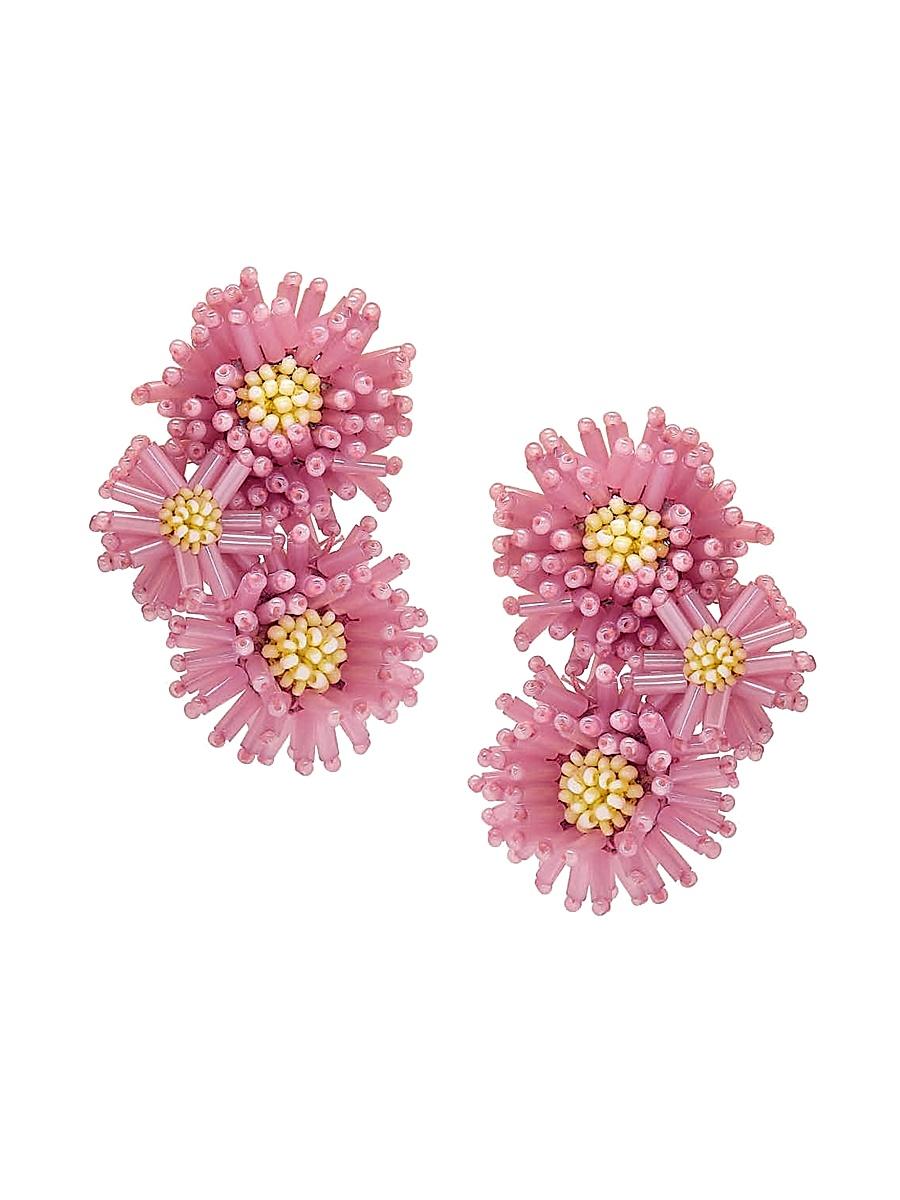 Womens Pompom Flower 24K-Gold-Plated & Glass Bead Stud Earrings Product Image