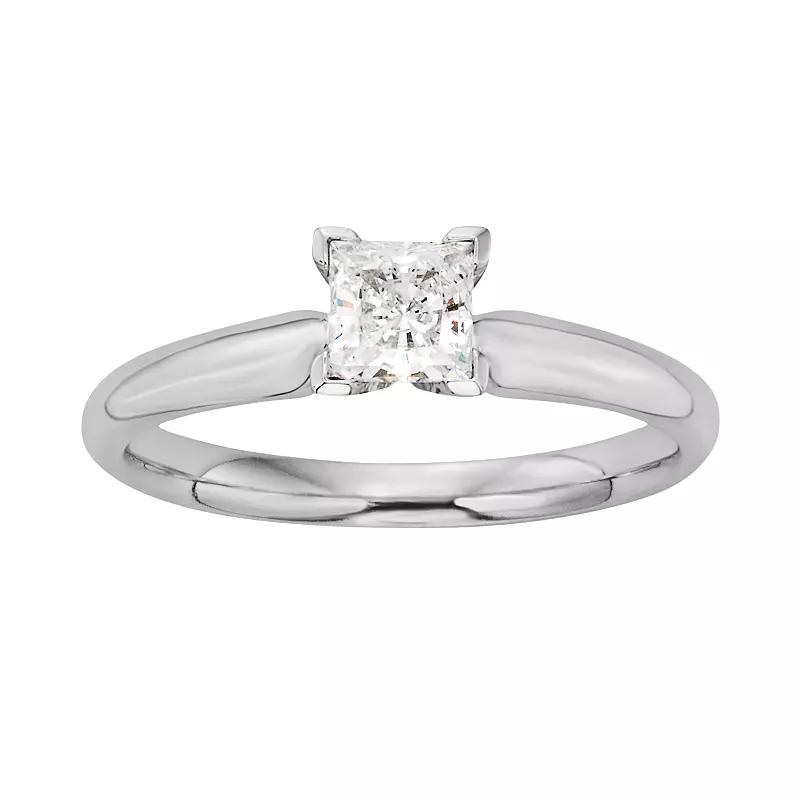 The Regal Collection Princess-Cut IGL Certified Colorless Diamond Solitaire Engagement Ring in 18k White Gold (1/2 ct. T.W.), Women's, Size: 9 Product Image