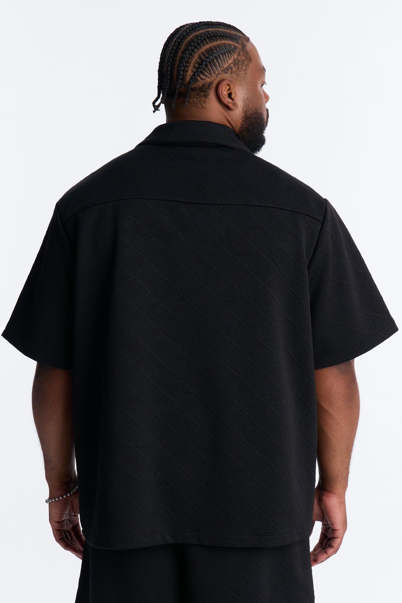 Duke Textured Cuban Button Up Shirt - Black Male Product Image