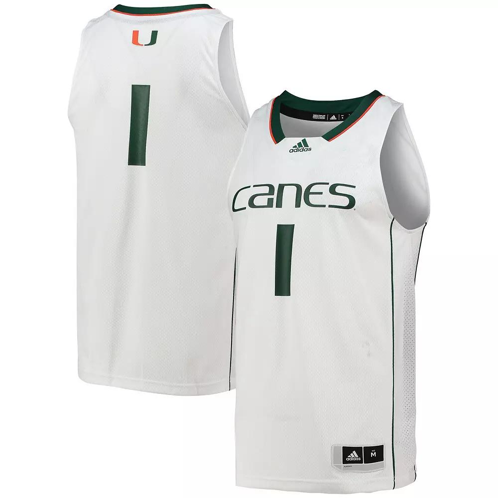 Men's adidas #1 White Miami Hurricanes Team Swingman Basketball Jersey,  Product Image