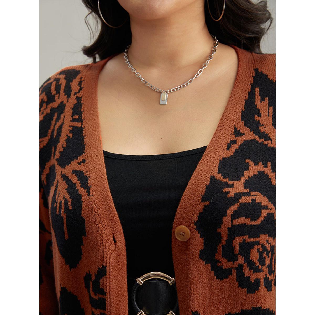 Plus Size Supersoft Essentials Silhouette Floral Print Button Fly Cardigan Chocolate Women Casual Loose Long Sleeve Dailywear Cardigans BloomChic 14-16/1X Product Image
